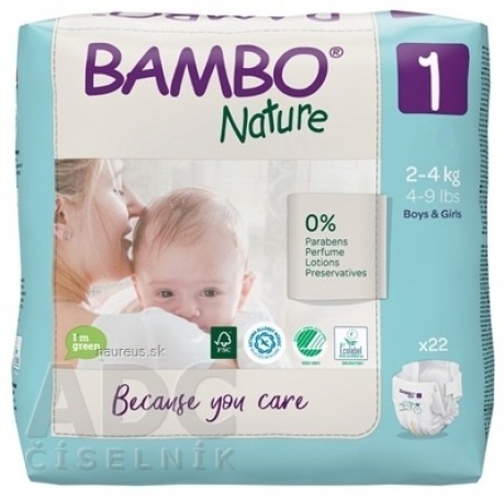 BAMBI 1 (2-4 kg) dětské pleny prodyšné, savost 500 ml (inov.2020) 1x22 ks