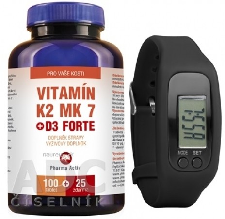 Pharma Activ Vitamin K2 MK 7 + D3 FORTE tbl 100 + 25 zdarma (125 ks) + Fitness náramek, 1x1 set