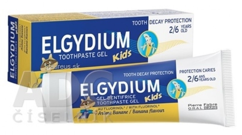 ELGYDIUM KIDS gelová zubní pasta s fluorinolom pro děti (2-6 let) s příchutí banánu 1x50 ml