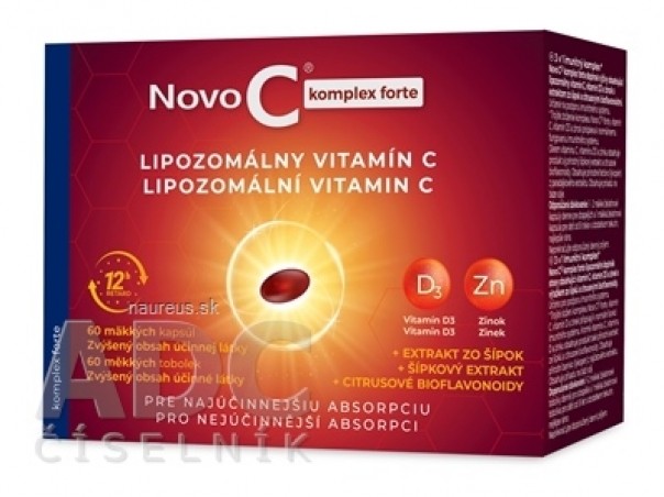 Nově C komplex forte lipozomálního VITAMIN C měkké cps, s vitaminem D3, zinkem, extraktem ze šípků a citrusovými bioflavonoidy, 1x60 ks