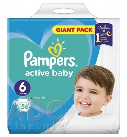 PAMPERS active baby Giant Pack 6 Extralarge dětské pleny (13-18 kg) (inov.18) 1x56 ks