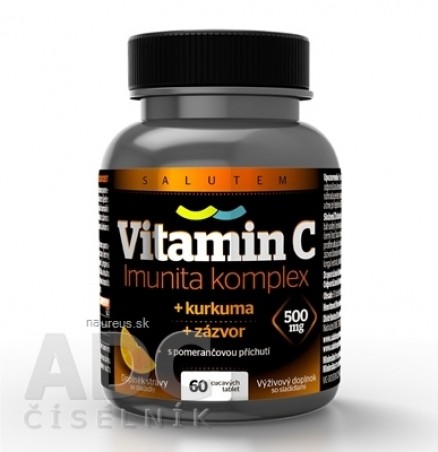 Vitamin C 500 mg Imunita komplex SALUTEM cucavé tablety s kurkumou a zázvorem, pomerančová příchuť 1x60 ks