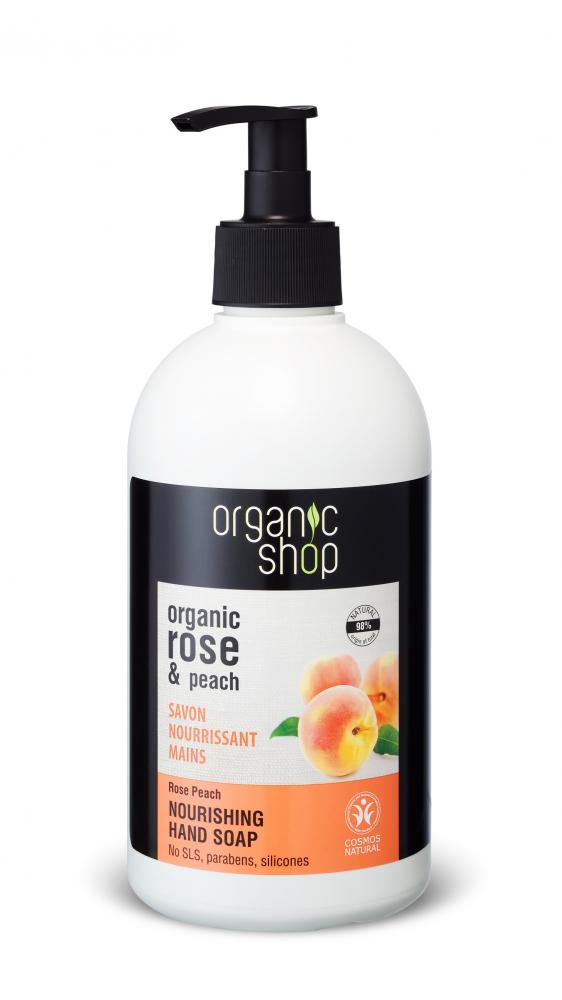Levně Organic Shop Organic Shop - Růže a broskev - Výživné mýdlo na ruce 500 ml 500 ml