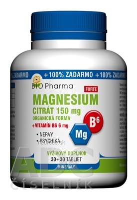 Levně BIO-Pharma s.r.o. BIO Pharma Magnesium citrát 150mg + Vitamin B6 tbl 30 + 30 (100% ZDARMA) (60 ks) 60 ks
