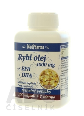 Levně MedPharma, spol. s r.o. MedPharma RYBÍ OLEJ 1000 mg - EPA, DHA cps 100 + 7 zdarma (107 ks) 107 ks