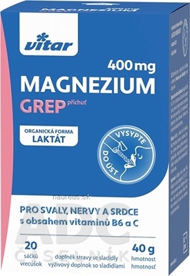 Levně VITAR s.r.o. VITAR Magnézium 400 mg + vitamíny B6 a C sáčky s příchutí grepu 1x20 ks 20 ks