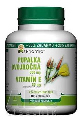 Levně BIO-Pharma s.r.o. BIO Pharma Pupalka dvouletá 500 mg, Vit. E 50 mg cps 100 + 30 (30% ZDARMA) (130 ks) 130 ks