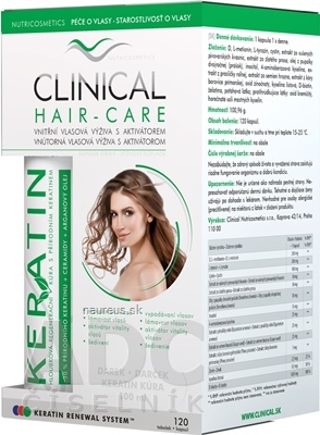 Levně Clinical nutricosmetics s.r.o. CLINICAL HAIR-CARE cps 120 ks + dárek Keratin kúra 100 ml, 1x1 set