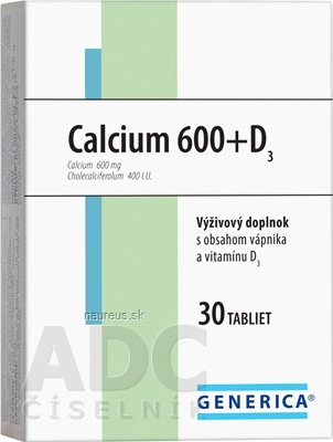 Levně GENERICA spol. s r.o. GENERICA Calcium 600 + D3 tbl 1x30 ks 30 ks