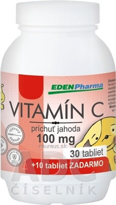 Levně EDENPharma, s.r.o. EDENPharma VITAMIN C 100 mg příchuť jahoda tbl 30 + 10 zdarma (40 ks) 40 ks