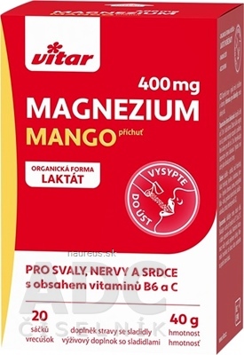 Levně VITAR s.r.o. VITAR Magnézium 400 mg + vitamíny B6 a C sáčky s příchutí manga 1x20 ks 20 ks