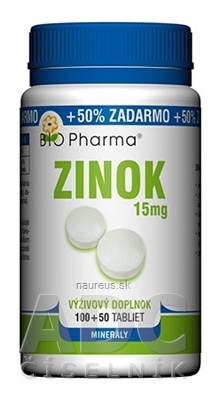 Levně BIO-Pharma s.r.o. BIO Pharma Zinek 15 mg tbl 100 + 50 (50% ZDARMA) (150 ks) 150 ks