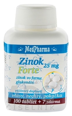 Levně MedPharma, spol. s r.o. MedPharma ZINEK 25 mg Forte tbl (zinek ve formě glukonátu) 100 + 7 zdarma (107 ks) 25mg
