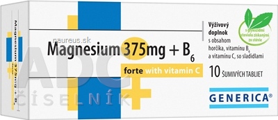 Levně GENERICA spol. s r.o. GENERICA Magnesium 375 mg + B6 forte s vitamínem C tbl eff 1x10 ks 10 ks