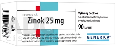 Levně GENERICA spol. s r.o. GENERICA Zinek 25 mg tbl 1x90 ks