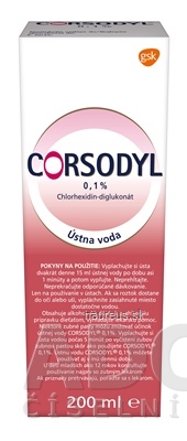 Levně GlaxoSmithKline Slovakia s.r.o. CORSODYL 0,1% roztok 1x200 ml 200 ml
