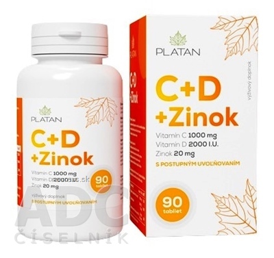 Levně PLATAN, s.r.o. PLATAN Vitamin C + D + Zinek tbl s postupným uvolňováním 1x90 ks