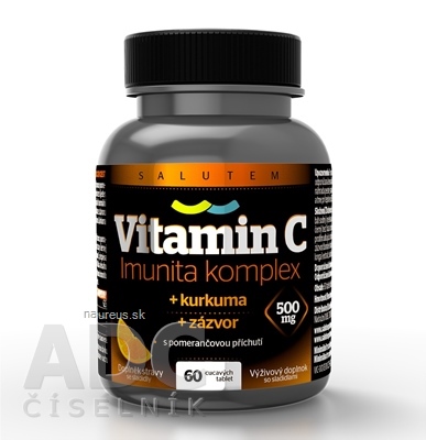 Levně Salutem Pharma s.r.o. Vitamin C 500 mg Imunita komplex SALUTEM cucavé tablety s kurkumou a zázvorem, pomerančová příchuť 1x60 ks 60 ks