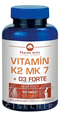 Levně ADITIVA CZ, s.r.o. Pharma Activ Vitamin K2 MK 7 + D3 FORTE tbl (inov.2020) 100 + 25 (125 ks)