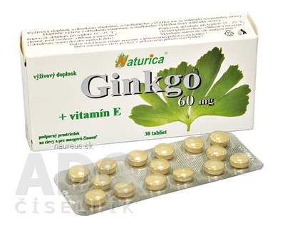 Levně PharmTurica s.r.o. Naturica GINKGO 60 mg + vitamín E tbl 1x30 ks 30 ks