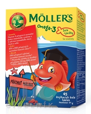 Levně Orkla Health AS MOLLER&#39;S Omega 3 Želé rybičky žvýkací tablety, malinová příchuť 1x45 ks