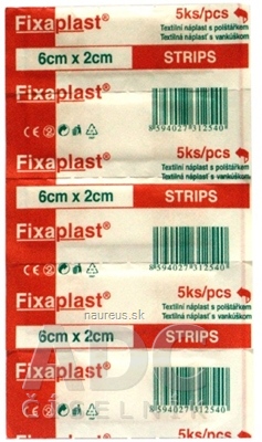 ALFA VITA, s.r.o. FIXAplast STRIPS náplast 6x2 cm textilní s polštářkem 1x5 ks 5 ks