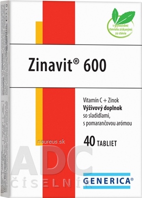 Levně GENERICA spol. s r.o. GENERICA Zinavit 600 s pomerančovou příchutí tbl (vitamín C + Zinek) 1x40 ks 40 ks