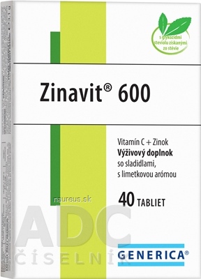 Levně GENERICA spol. s r.o. GENERICA Zinavit 600 s limetkovou aroma tbl (vitamín C + Zinek) 1x40 ks 40 ks