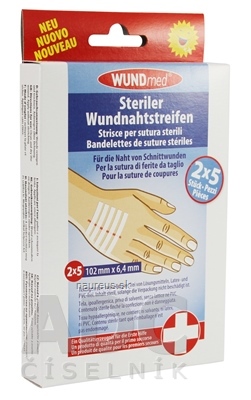 Levně WUNDmed GmbH & Co. KG WUNDmed Sterilní proužky ke stažení řezné rány (102 mm x 6,4 mm) stehy 2x5 ks (10 ks)