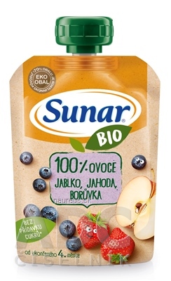 Levně HERO CZECH s.r.o. Sunar BIO Kapsička Jablko, jahoda, borůvka 100% ovoce (od ukonč. 4. měsíce) 1x100 g 100 g