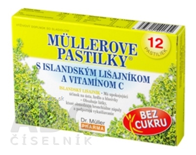 Levně Dr. Müller Pharma s.r.o. MÜLLEROVY PASTILKY S ISLAND. Lišejníků A VIT. C Bez cukru 1x12 ks