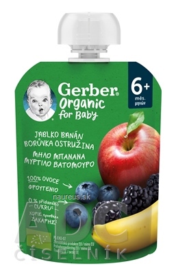 Levně Nestlé Polska S.A. Gerber Organic Kapsička Jablko, banán, borůvka bio ovocná svačinka (od ukonč. 6. měsíce) 1x90 g