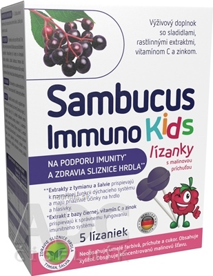 Pamex Pharmaceuticals GmbH Sambucus Immuno Kids lízátka, malinová příchuť 1x5 ks 