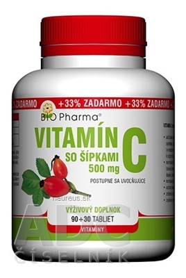 Levně BIO-Pharma s.r.o. BIO Pharma Vitamin C se šipkami 500 mg tbl 90 + 30 (33% ZDARMA) (120 ks) 500mg