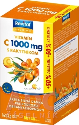 Levně VITAR s.r.o. Revital PREMIUM VITAMIN C 1000 mg S rakytníku tablety s postupným uvolňováním 80 + 40 zdarma (120 ks) 120 ks