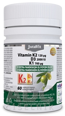 Levně JuvaPharma Kft. JutaVit Vitamin K2 120 µg, D3 2000 IU, K1 700 µg měkké tobolky 1x60 ks