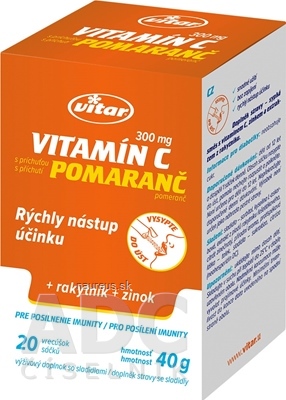 Levně VITAR s.r.o. VITAR vitamin C 300 mg + rakytník + zinek sáčky, sypká směs s příchutí pomeranč 1x20 ks 20 ks