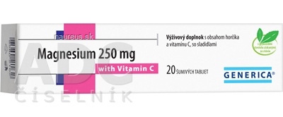 Levně GENERICA spol. s r.o. GENERICA Magnesium 250 mg + Vitamin C tbl eff 1x20 ks 20 ks
