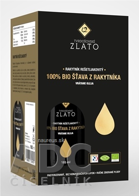 Levně Poľnohospodárske družstvo Tvrdošovce T.ZLATO 100% BIO ŠŤÁVA Z RAKYTNÍKU včetně oleje 4x185 ml (740 ml) 925ml