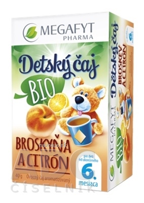 Levně Megafyt Pharma s.r.o. MEGAFYT Dětský čaj BIO BROSKYNĚ A CITRON ovocný čaj (od ukonč. 6. měsíce) 20x2 g (40 g)