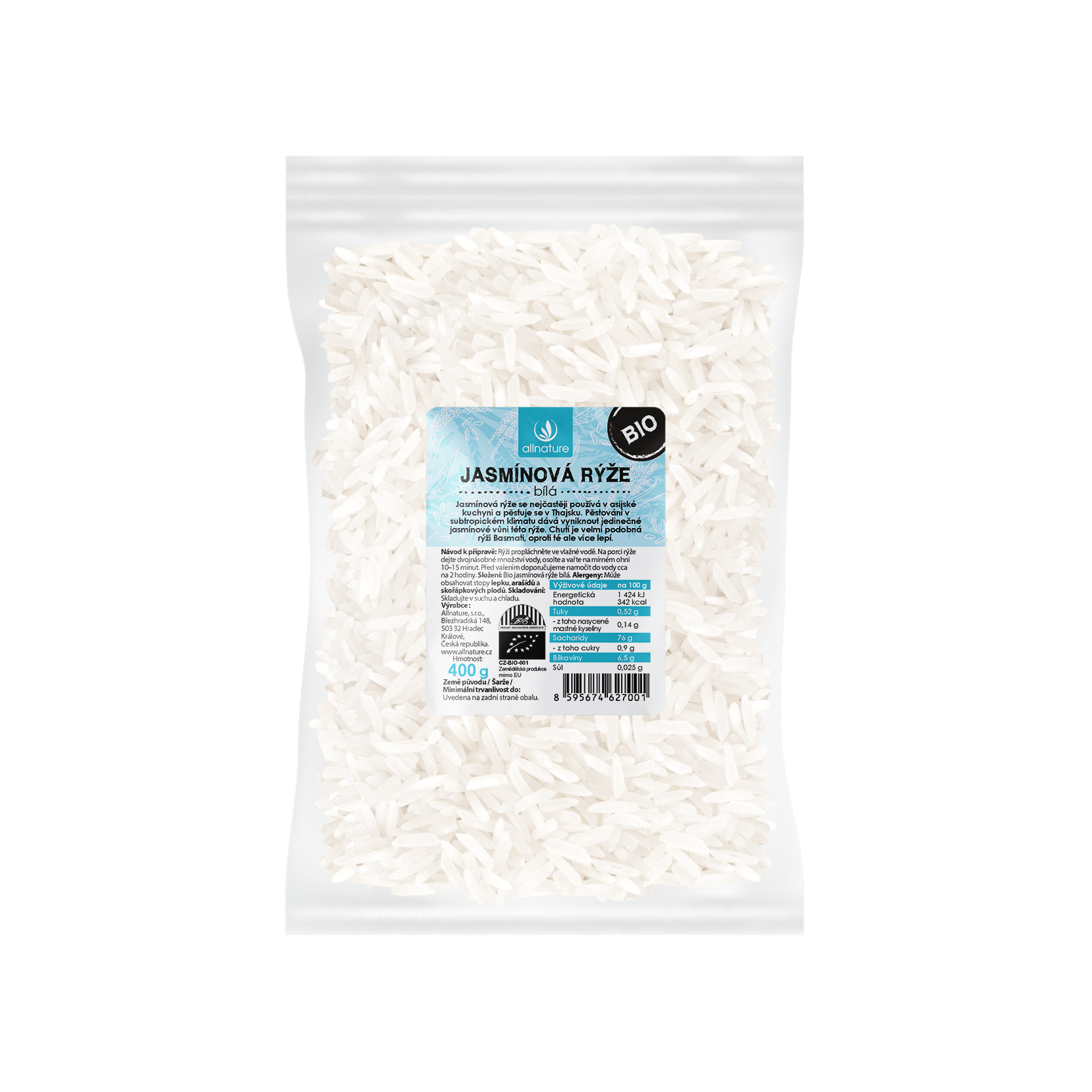Levně Allnature Jasmínová rýže bílá BIO 400 g 400 g
