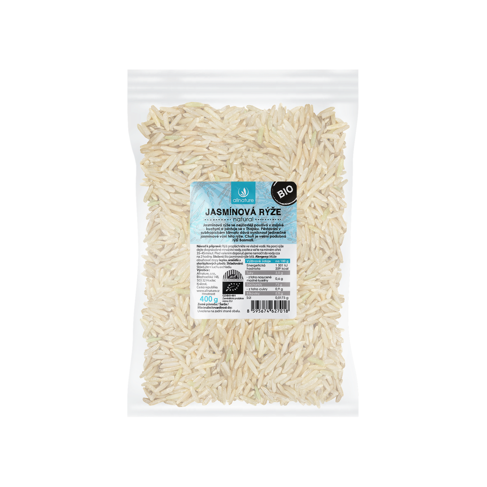 Levně Allnature Jasmínová rýže natural BIO 400 g 400 g