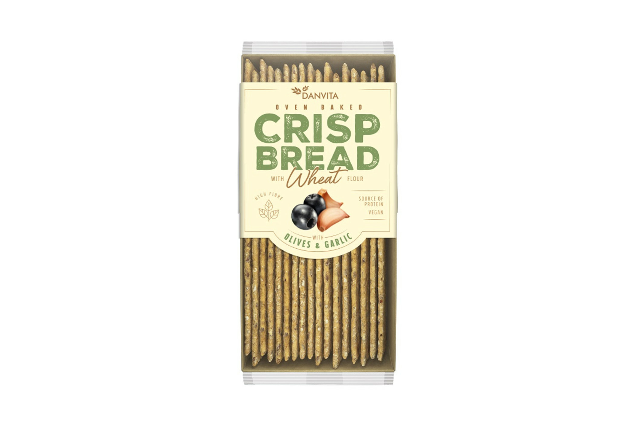 Levně DANVITA Křehký pšeničný chléb s olivami a česnekem 130g 130g