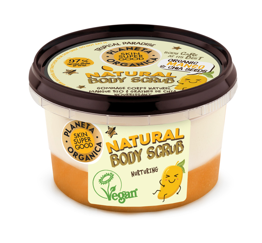 Levně Skin Super Good Planeta Organica - přírodní tělový peeling - mango a chia semínka 250 ml